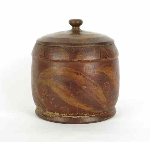 Appraisal: Massive painted treen canister and cover early th c retaining