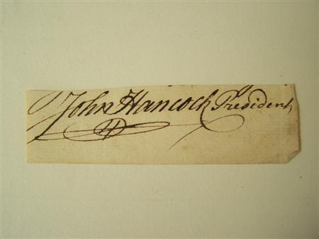 Appraisal: American War of Independence--Hancock John Autograph signature John Hancock President