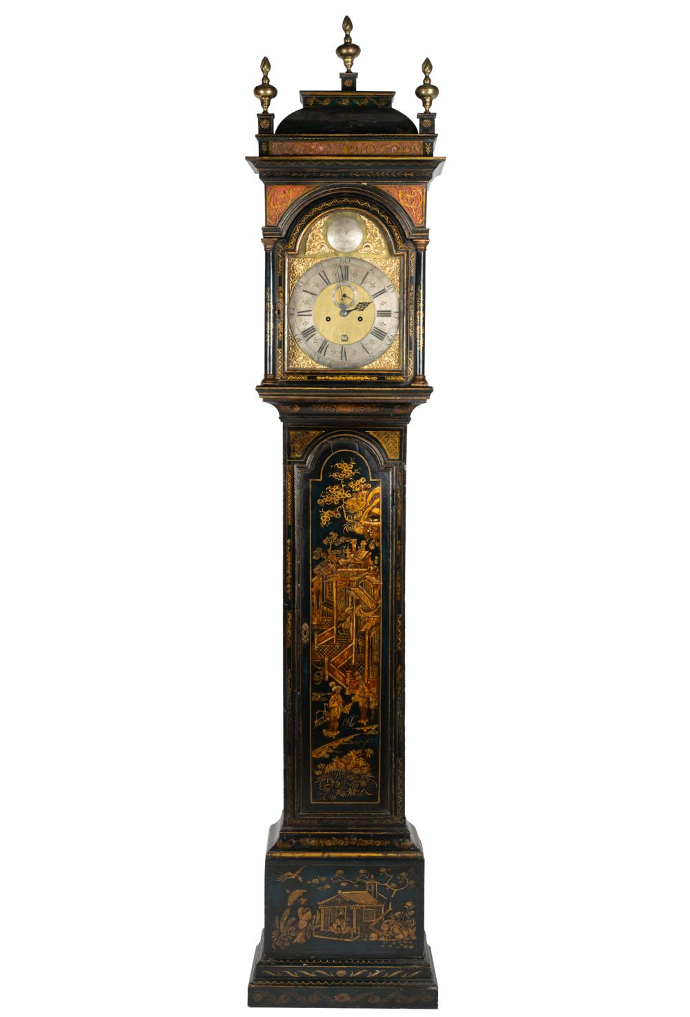 Appraisal: GEORGIAN TALL CASE CLOCKthe arched brass dial with foliate spandrels