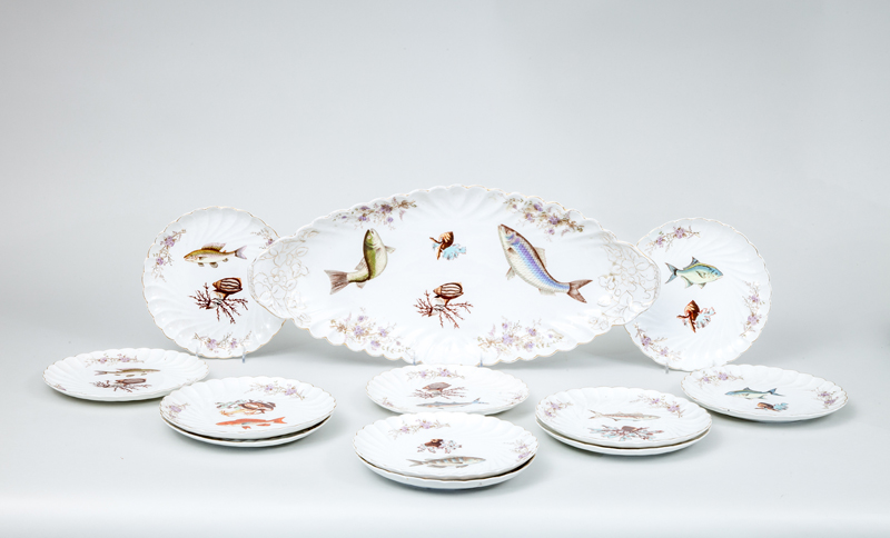 Appraisal: SET OF ELEVEN AUSTRIAN TRANSFER-PRINTED PORCELAIN FISH PLATES AND A