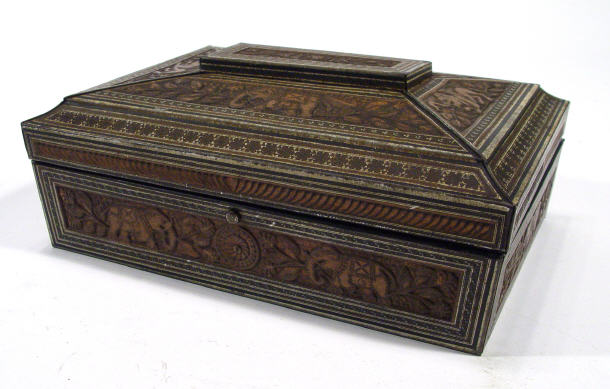 Appraisal: Anglo Indian carved hardwood sewing box with mirrored and segmented