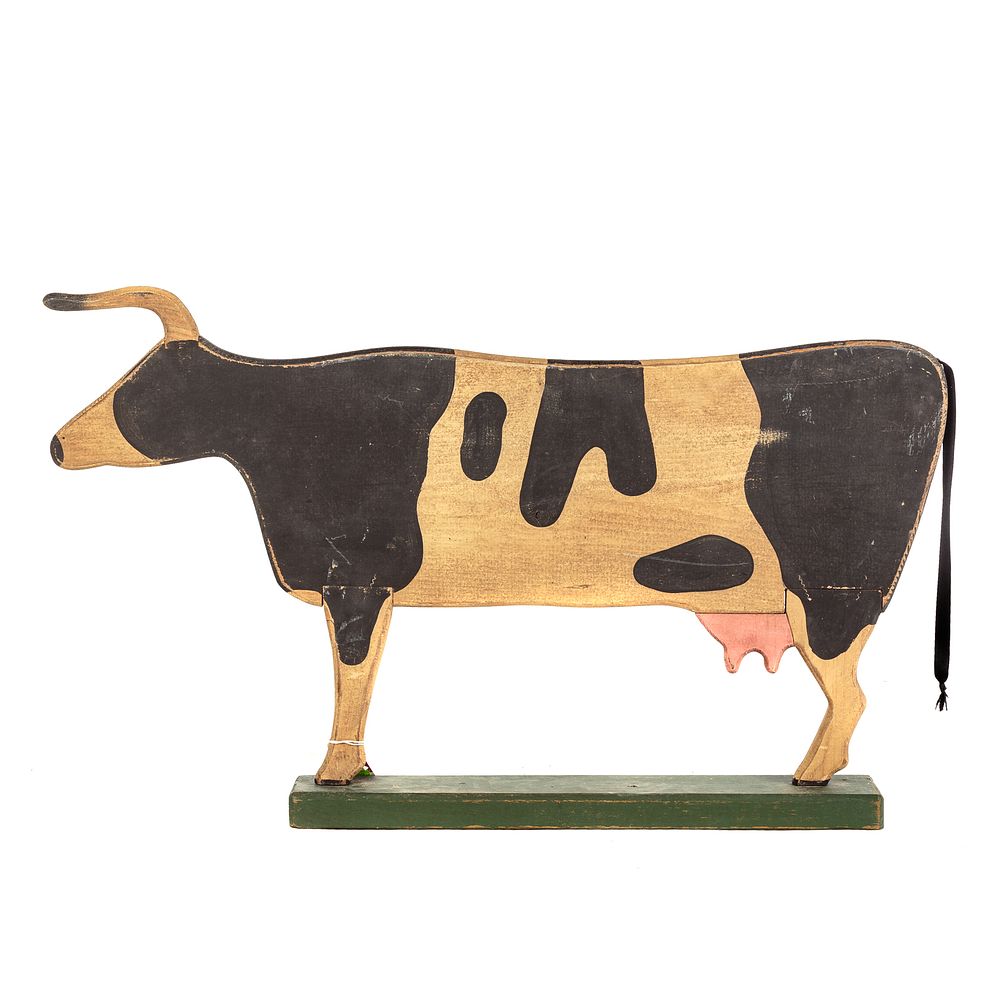 Appraisal: Folk Art Painted Wood Cow th century painted wood cut