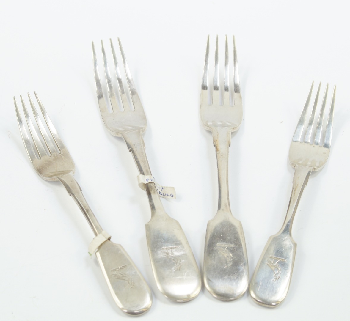 Appraisal: A pair of Russian silver table forks crest engraved Aleksandr