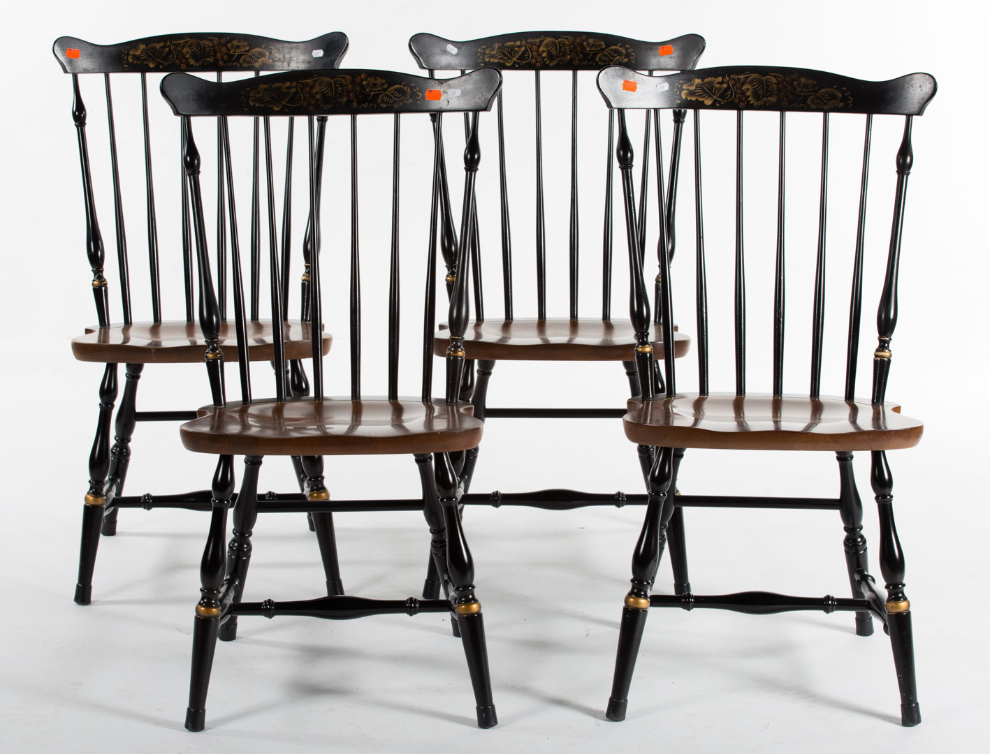 Appraisal: Set of four stencil-back side chairs and a stencil decorated