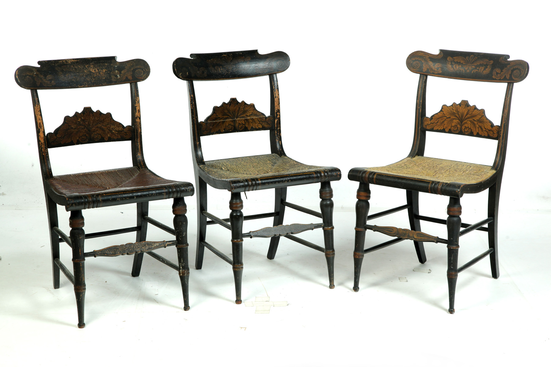 Appraisal: THREE TRANSITIONAL STENCILED SHERATON TO EMPIRE CHAIRS American ca mixed