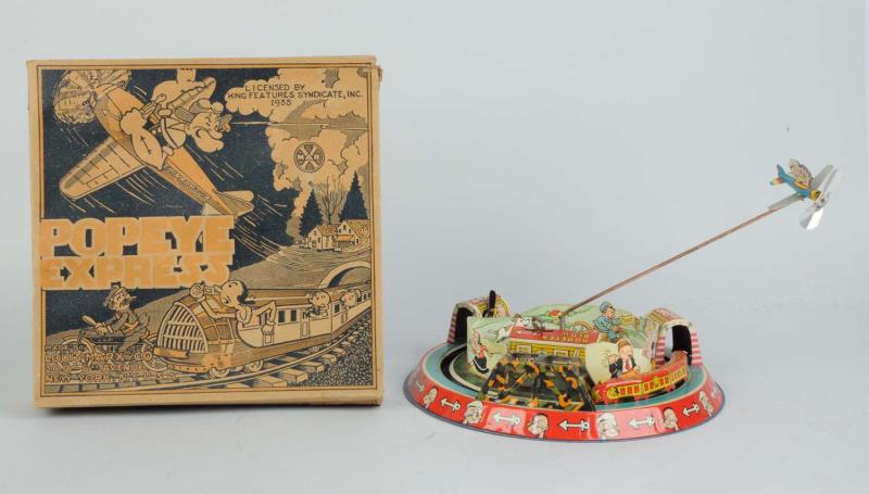 Appraisal: Marx Tin Litho Wind-Up Popeye Express With overhead airplane toy