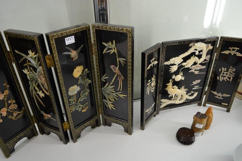 Appraisal: TWO LAQUERWARE PANELS ONE WITH MOTHER OF PEARL INLAY AND