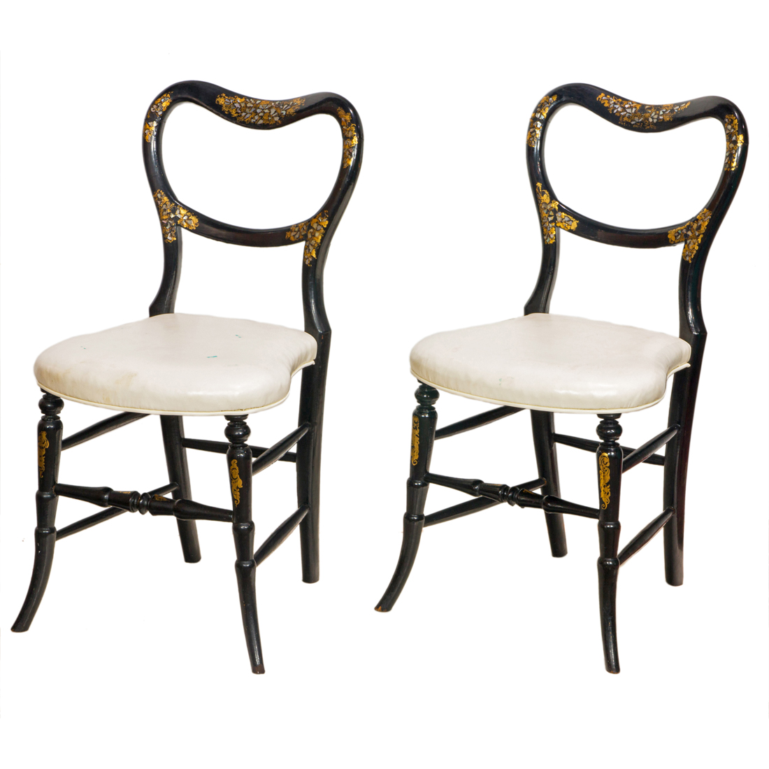 Appraisal: A PAIR OF BALLOON BACK BLACK LACQUERED SIDE CHAIRS H