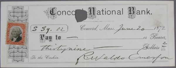 Appraisal: Check drawn on the Concord National Bank June signed by