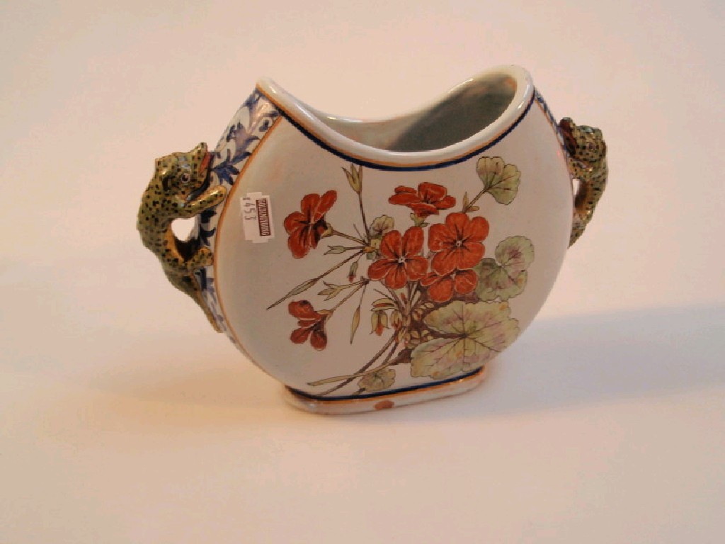 Appraisal: A Quimper French faience vase of flattened circular form with