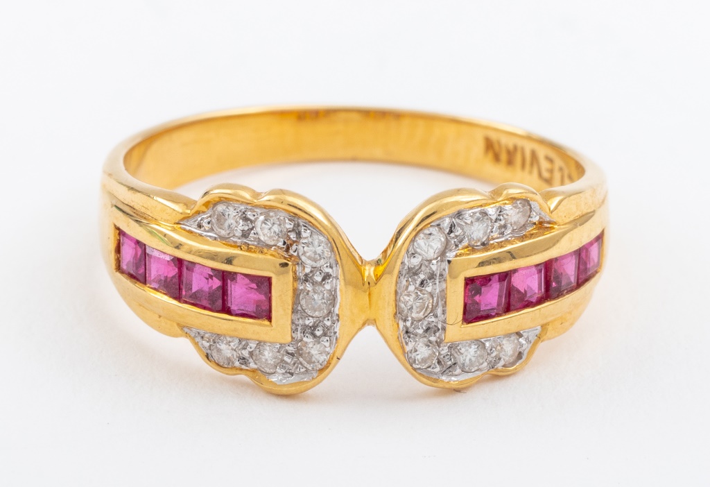 Appraisal: LEVIAN K YELLOW GOLD RUBY DIAMOND RING A Levian K