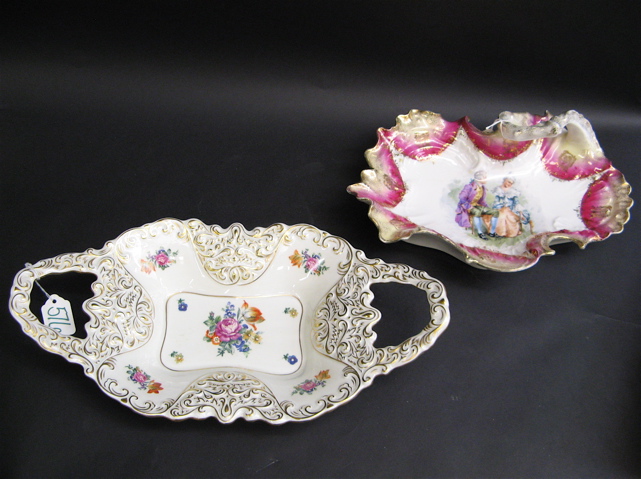 Appraisal: TWO GERMAN PORCELAIN SERVING DISHES a double handled oblong bowl