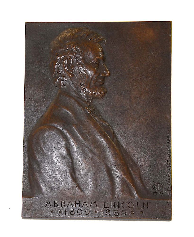 Appraisal: V D Brenner Abraham Lincoln Bronze Plaque V D Brenner