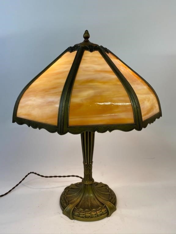 Appraisal: Royal Art Glass Co faux bronze specter metal lamp with