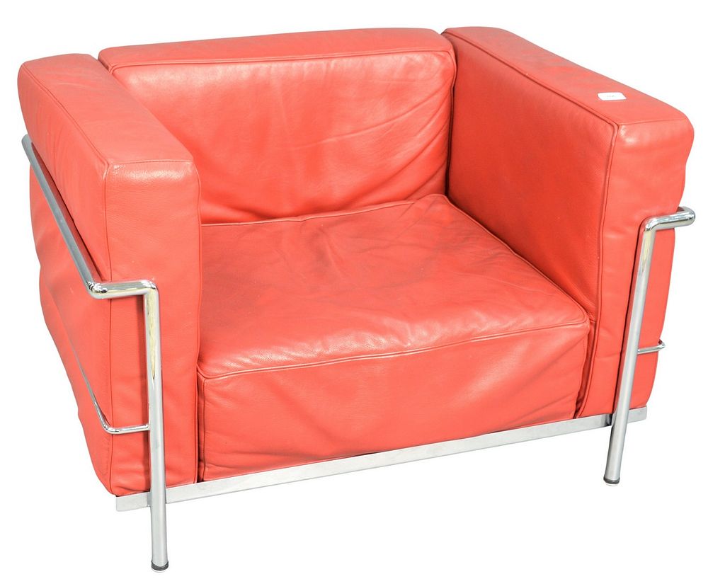 Appraisal: Le Corbusier LC Style Chair having red leather with chrome