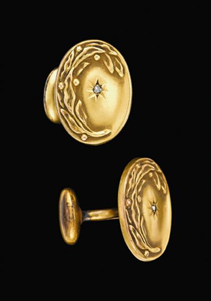 Appraisal: Pair of gentleman's gold fill Art Nouveau cufflinks Depicting a