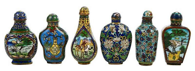 Appraisal: Six Chinese Cloisonne Snuff Bottles th th century of varying