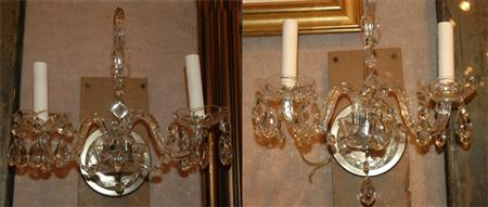 Appraisal: Pair of Georgian Style Crystal Two-Light Sconces Estimate -