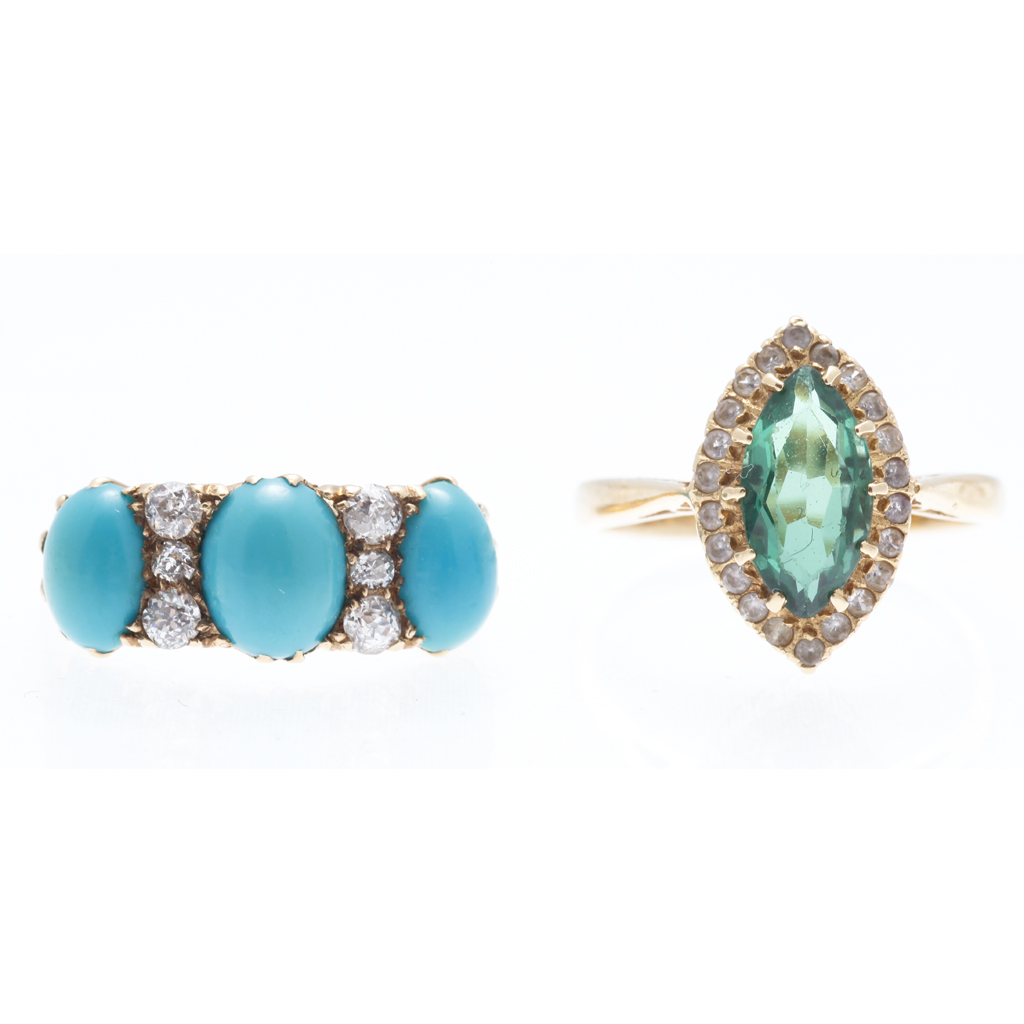 Appraisal: A turquoise and diamond set ring claw set with three