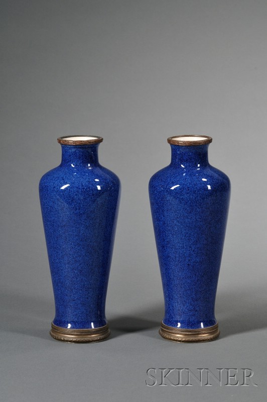 Appraisal: Pair of Small Sevres Porcelain Blue Glazed Mantel Vases late