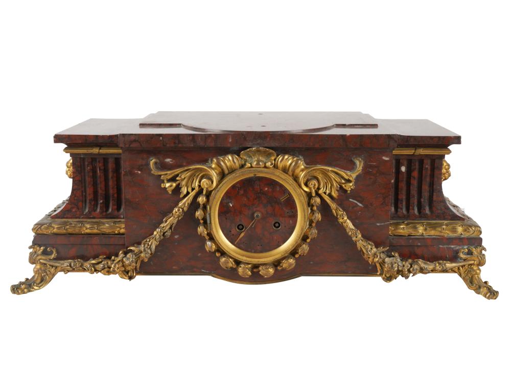 Appraisal: ROUGE MARBLE MANTEL CLOCKunsigned with gilt bronze mounts Condition damage