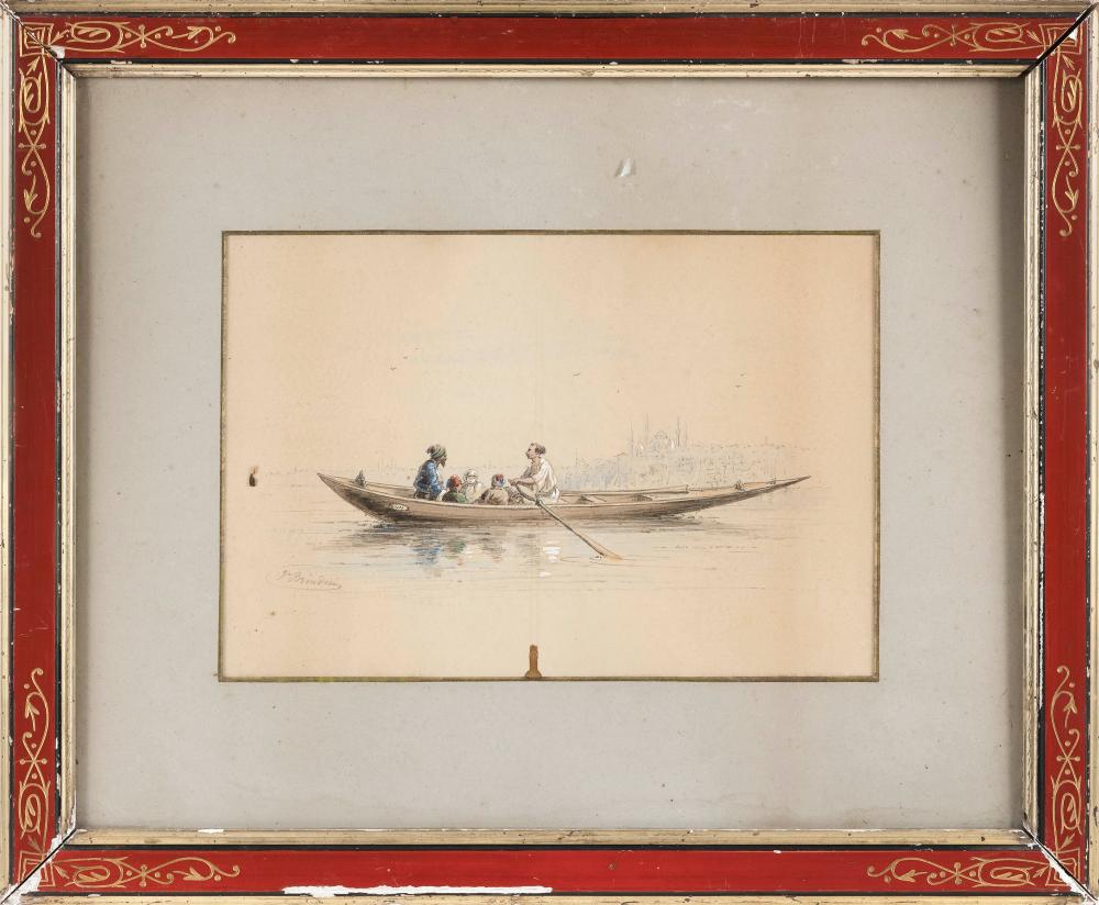 Appraisal: JEAN BRINDESI ITALY TURKEY - FIGURES IN A GONDOLA WATERCOLOR