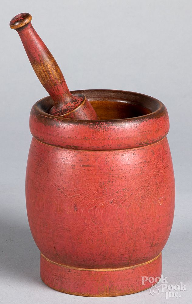 Appraisal: Painted mortar and pestle th c Painted mortar and pestle