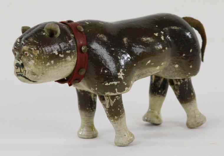 Appraisal: SCHOENHUT BULLDOG Painted eyes nose and mouth wears studded leather