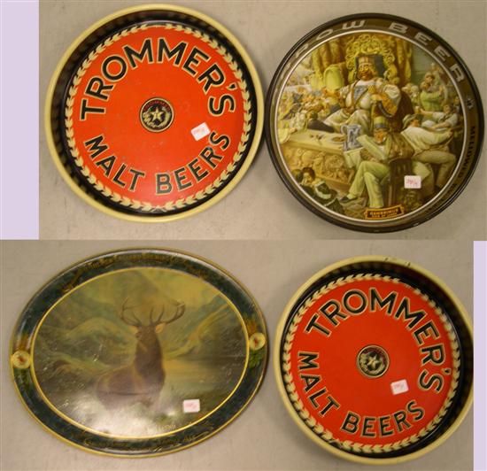 Appraisal: Four tin beer trays including two Trommer's Malt Beers red