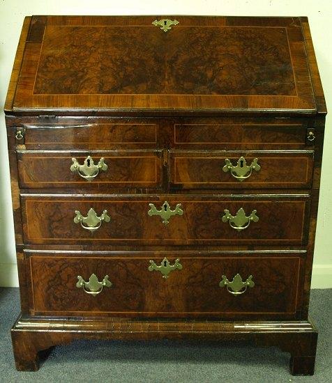 Appraisal: An th Century walnut veneered bureau the boxwood strung and