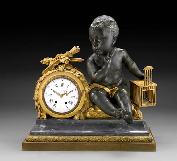 Appraisal: A Louis XVI style gilt and patinated bronze mantel clock