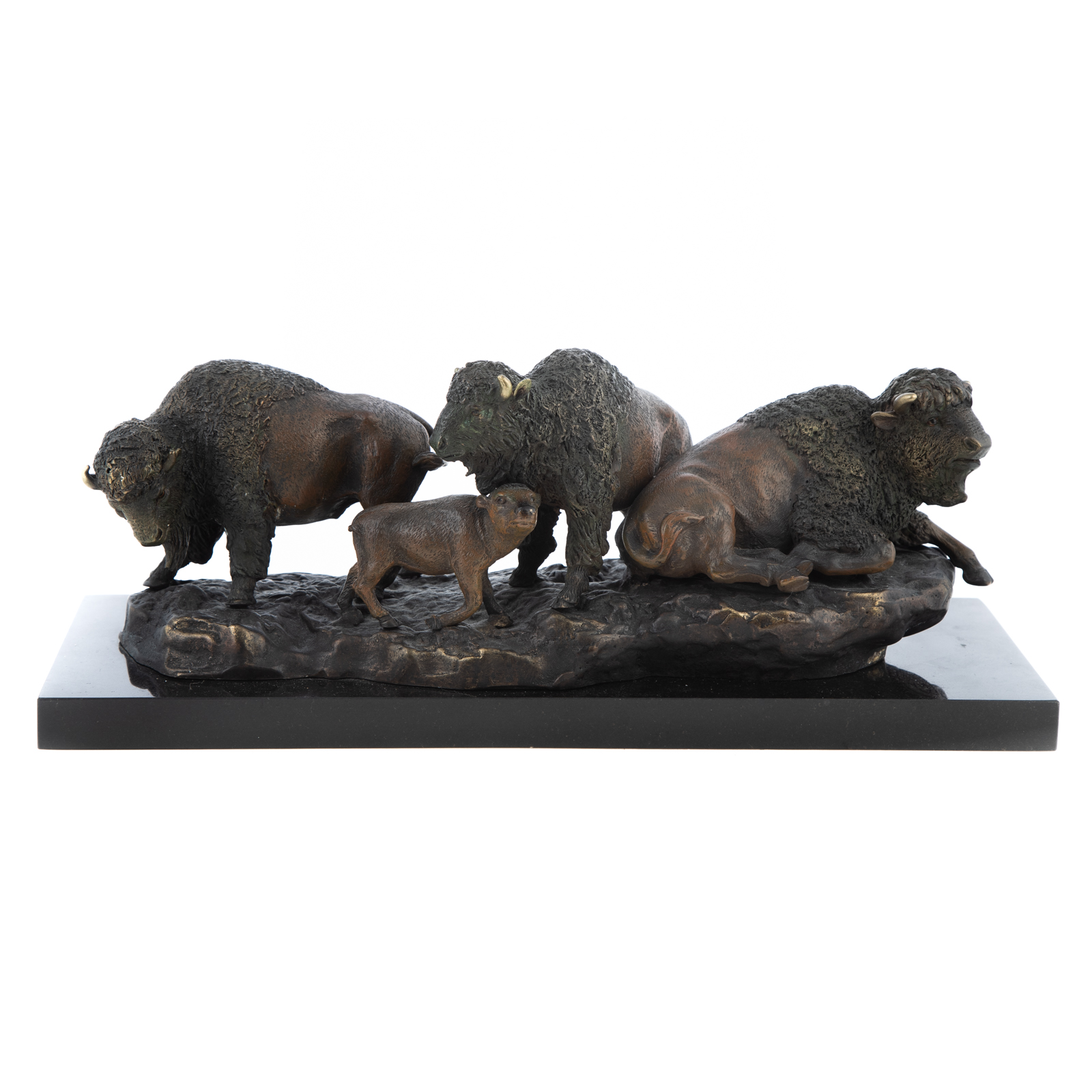 Appraisal: CONTEMPORARY BRONZE BUFFALO FAMILY GROUP Modeled as three buffalo and