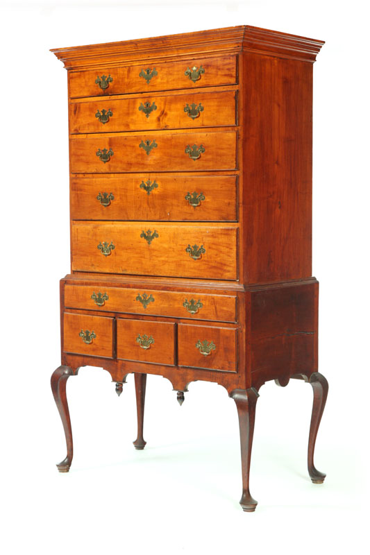 Appraisal: QUEEN ANNE HIGH CHEST OF DRAWERS New England - maple