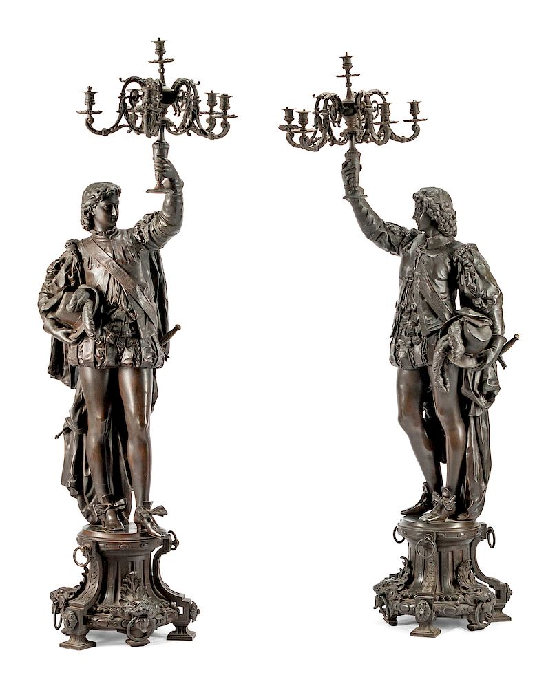 Appraisal: A Pair of French Patinated Metal Figural Torcheres A Pair