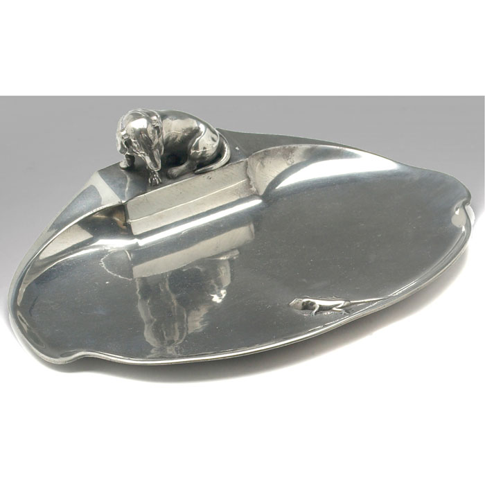 Appraisal: WMF tray oval form in pewter dog and lizard marked