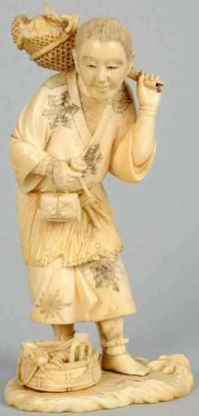 Appraisal: Ivory Ornate Fisherman Polychrome Figure Signed Exquisite detail Condition Excellent