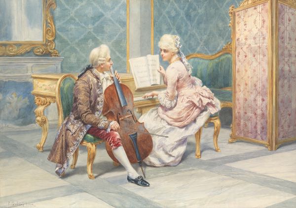 Appraisal: PIETRO GABRINI ITALIAN - x Music lesson Watercolor on paper