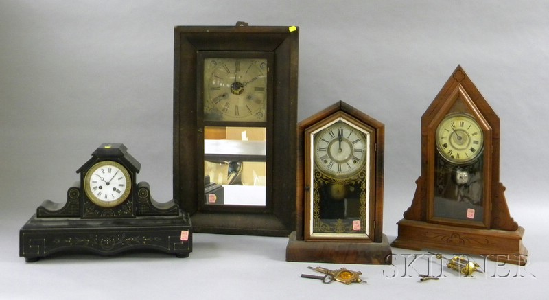 Appraisal: Four Mantel Clocks including a mahogany veneered ogee clock by