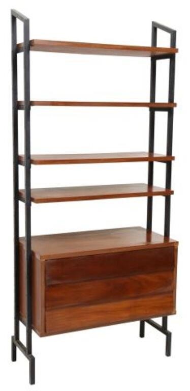 Appraisal: Italian mid-century modern teak bookcase c s having black steel