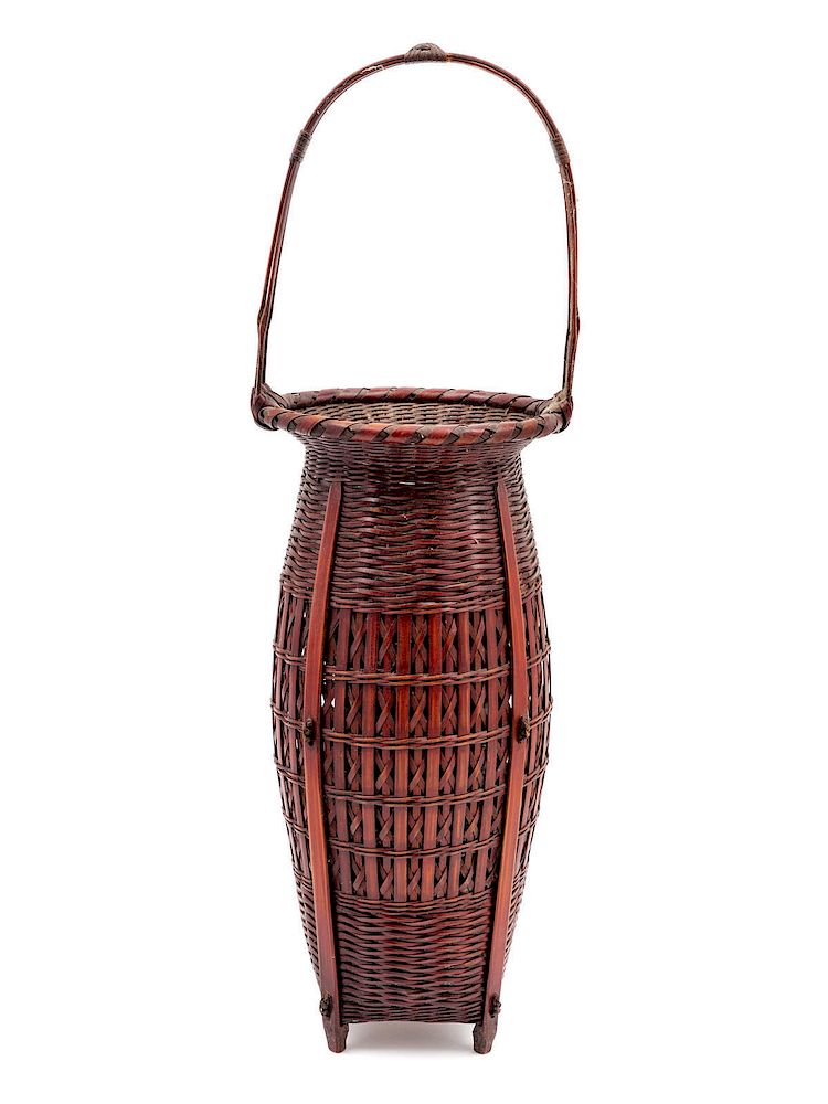 Appraisal: A Tall Handled Basket Height over handle A Tall Handled