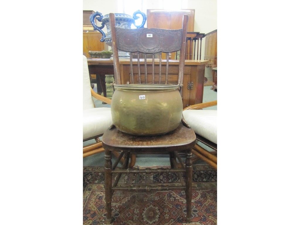 Appraisal: Spindle back chair and a brass pot