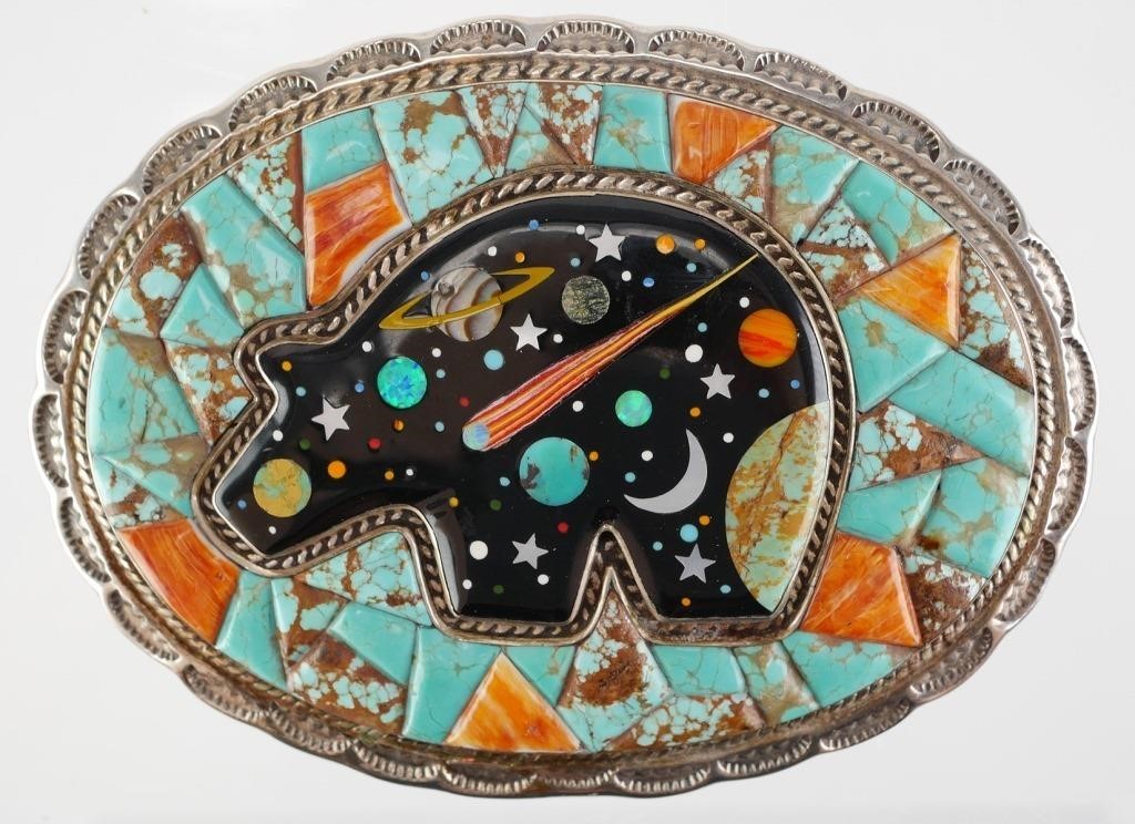 Appraisal: Native American style sterling silver oval belt buckle featuring a