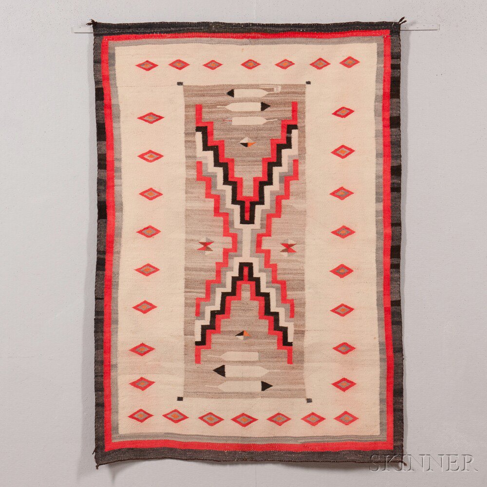 Appraisal: Navajo Pictorial Rug woven with natural and synthetic dyed homespun