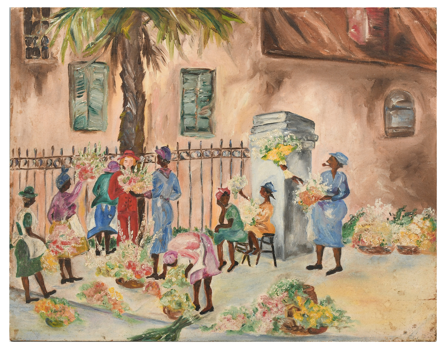 Appraisal: BLACK AMERICANA PAINTING African American Ladies Working the Flower Market