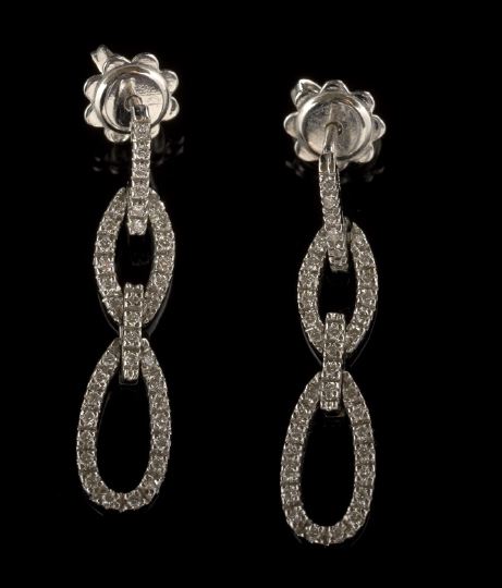 Appraisal: Pair of Fourteen-Karat White Gold and Diamond Drop Earrings each