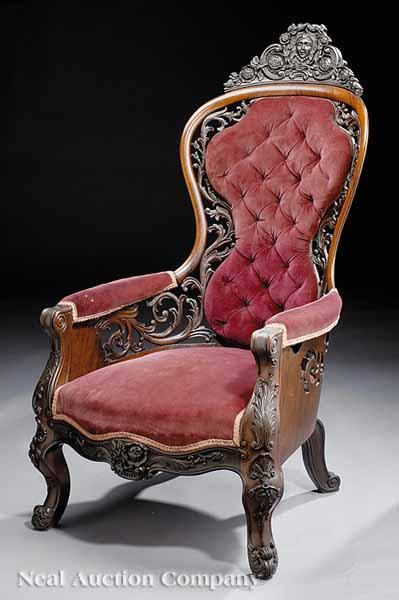 Appraisal: An American Rococo Carved and Laminated Rosewood Bergere mid- th