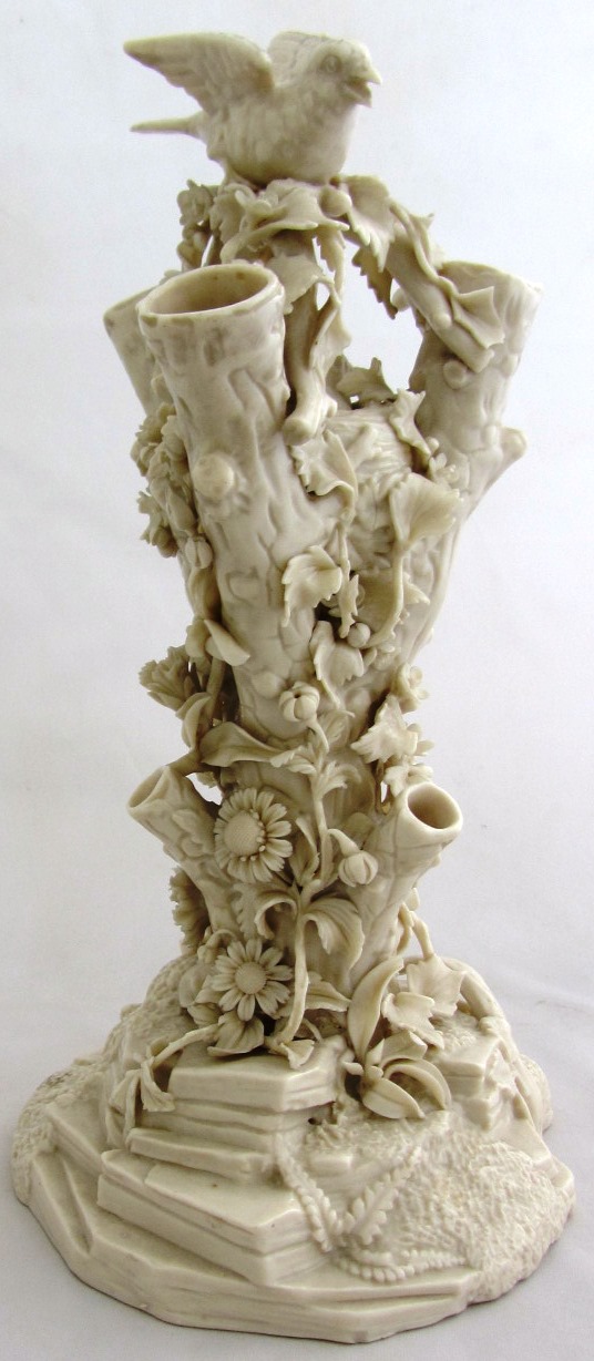 Appraisal: A Belleek first period flower encrusted vase the naturalistic central