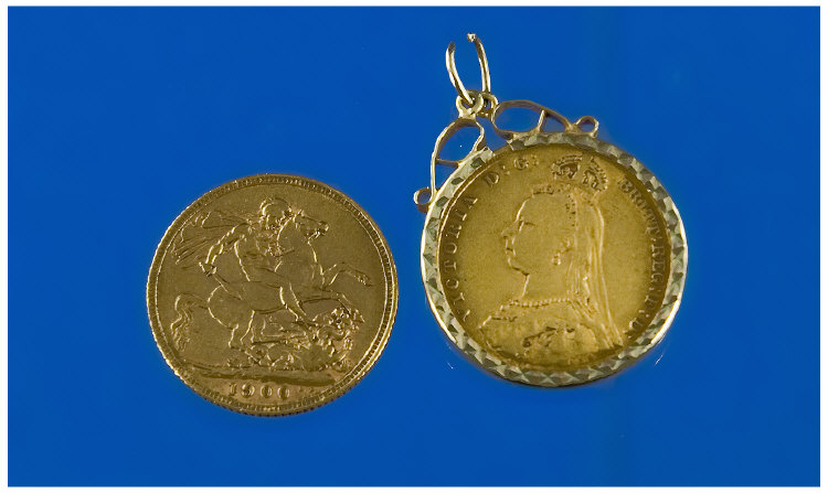 Appraisal: Victorian Full Sovereigns One Mounted Total Weight Grammes