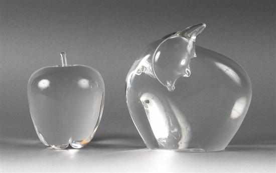 Appraisal: Steuben crystal apple and elephant apple - in H elephant