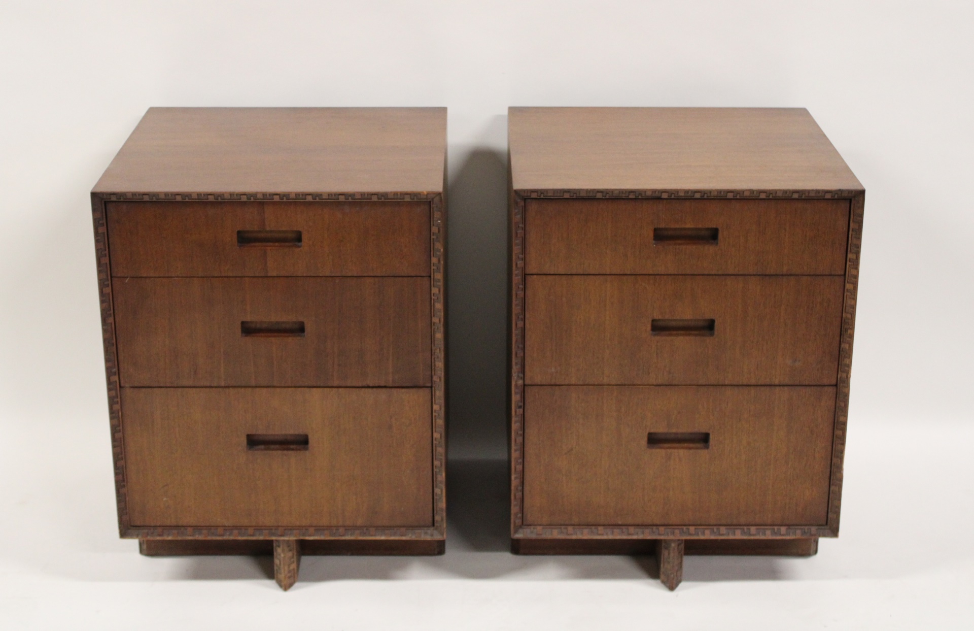 Appraisal: FRANK LLOYD WRIGHT NIGHTSTANDS SET OF Heritage Henredon USA Mahogany